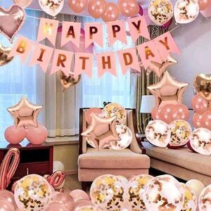 45-Pcs. Birthday Party Decorations. Balloon Banner Set, Rose Gold Balloon Decor